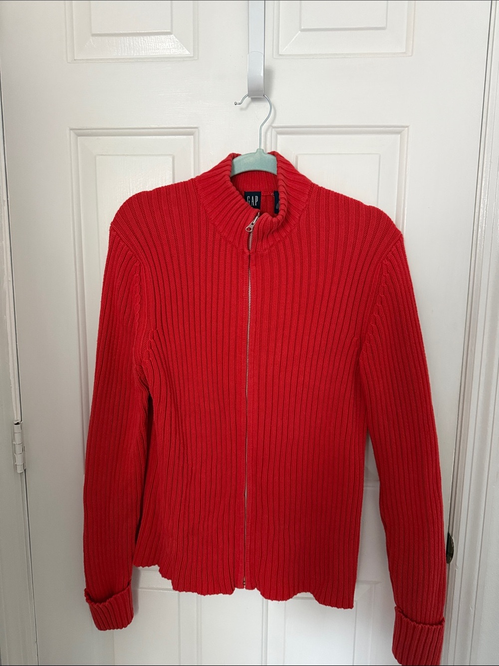 GAP  Red Ribbed Zip-Up Cardigan, 100% cotton heavyweight sweater